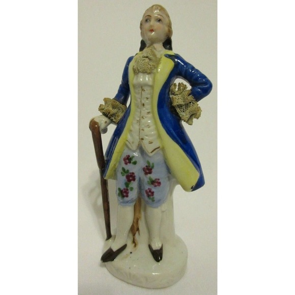Vintage Colonial Man Porcelain Figure Lace Cuffs and Neck Tie Hand Painted Made - Picture 10 of 12